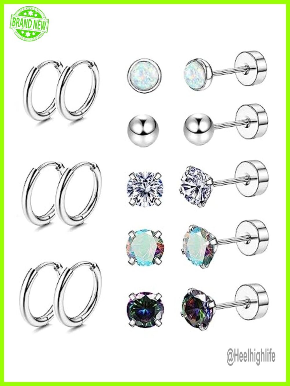 Hypoallergenic Stainless Steel Stud and Hoop Earrings Set for Sensitive Ears